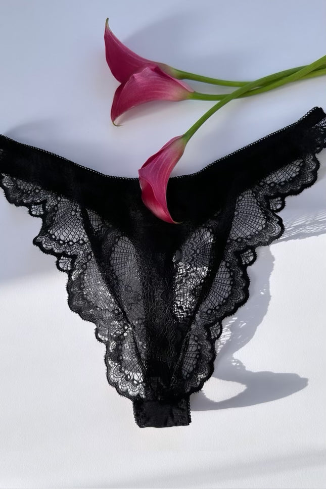 Marietta black lace thong